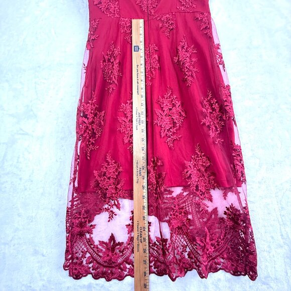 Guess Embroidered Floral Layered Lace Asymmetrical Mini Slip Dress Womens 8 Red - Picture 10 of 11